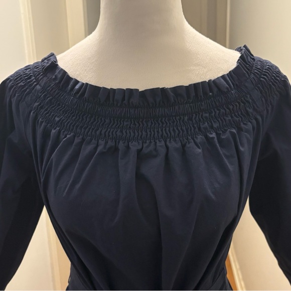 Banana Republic, Off-Shoulder Navy Cotton Midi Dress with Tie Belt, Size S - Picture 4 of 13